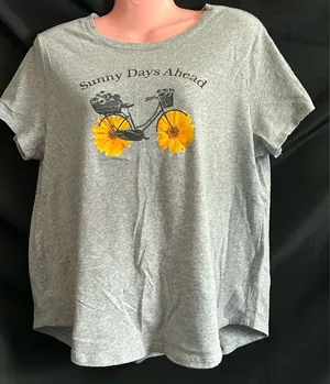 Old Navy Everywear Women’s Gray T-Shirt Bicycle & Sunflower Design SZ LG thumbnail 1