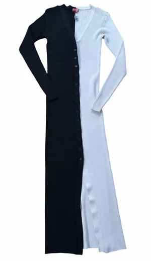STAUD Shoko Colorblock Button-Front Midi Dress in Black and White thumbnail 1