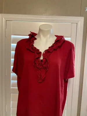 Ralph LaurenRed Ruffled Blouse thumbnail 2