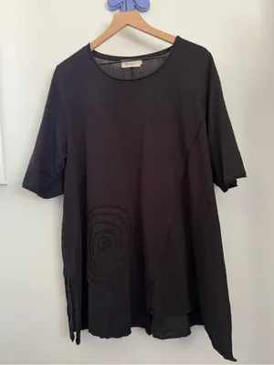 Zen Cheyenne 1X Tunic Top Black‎ Lagenlook Oversized Relaxed Linen thumbnail 1