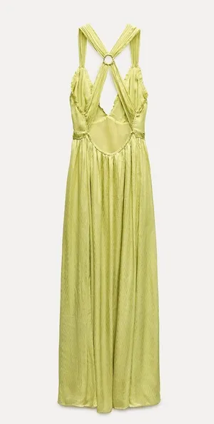 Zara maxi long bohemian lime lemon yellow summer wedding vacation casual thumbnail 12