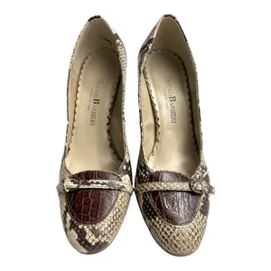 Franco Barbieri Italian Snakeskin Croc Trim Heeled Loafer Pumps 6.5 M thumbnail 7
