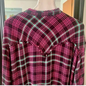 FREE PEOPLE Plaid Purple and Black Long Sleeve Shirt thumbnail 5