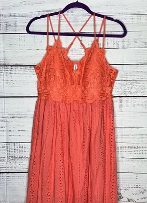 Zenana Size 2X Pink Eyelet Lace Strappy Maxi Dress thumbnail 2