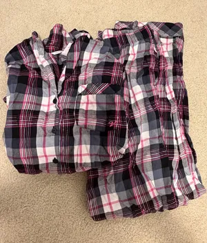 Victoria's Secret Black and pink plaid pajama set thumbnail 1