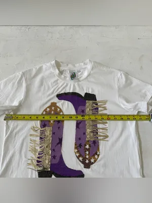 Queen of Sparkles Womens Medium Purple Sequin Cowboy‎ Boot Fringe Western Tee XS thumbnail 8