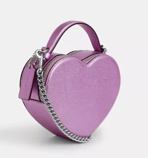 Coach Heart Crossbody Bag in Metalic Crossgrain Leather Lilac CP020 thumbnail 2