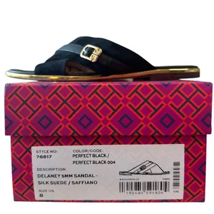 Tory‎ Burch Delaney 5mm Sandals Perfect Black Suede Leather 8 thumbnail 2