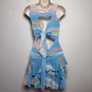Women Y2K Indie Fairy Mini Dress Small Blue Chiffon Blue‎ Pink Ombre Mesh Cutout thumbnail 4