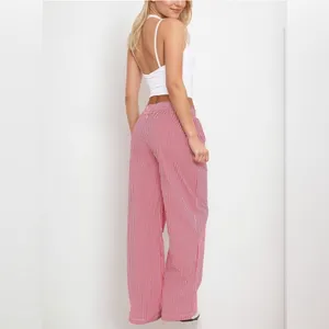 NEW Elastic Striped Y2K Wide Leg Low Waist Lounge Pants Pockets M thumbnail 5