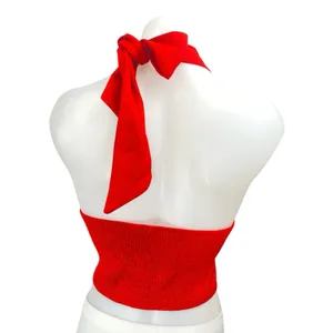 Princess Polly Red Halter Sleeveless Plunging Smocked Blouse Crop Top Size 10 thumbnail 2