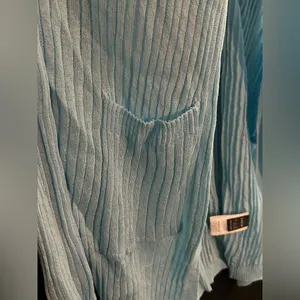 SHEIN Light Blue Ribbed Long Length Cardigan Pockets Lightweight thumbnail 3