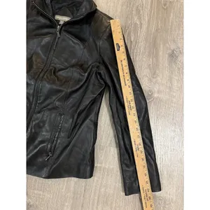 Valerie Stevens Black Lamb Leather Jacket Womens Medium Zip Front Mock Neck Coat thumbnail 6