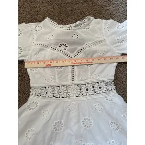 Saints + Secrets White Bell Sleeve Cutout Ruffle Mini Sheer Dress US Small thumbnail 6