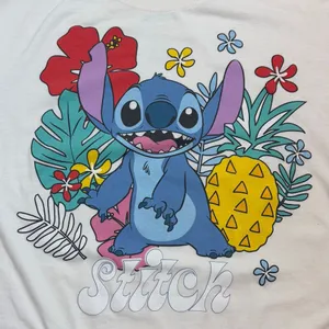Disney Stitch Large Printed White Tropical Trendy Casual Short Sleeve T-Shirt thumbnail 6