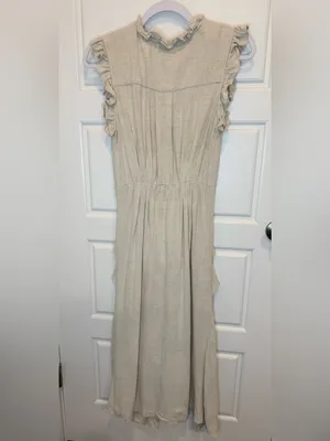 MABLE Beige Linen Draped Corpcore Button-Down Midi Dress S Wrap Anthro thumbnail 8
