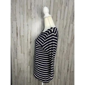 L.L.Bean Women's Medium Navy/White Striped 3/4 Sleeve Boat Neck Blouse‎ thumbnail 8