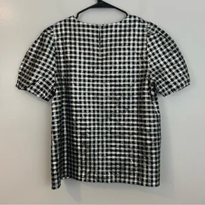 NWT J. Crew Silver/Black Gingham/Plaid Short Sleeve Metallic Top Size Small thumbnail 5