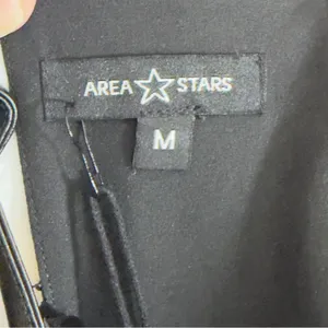 Area Stars Faux Leather Mini Dress Black Long Puff Sleeves Lace Up Square Neck M thumbnail 9