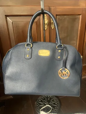 MICHAEL KORS Saffiano Leather Satchel Bag in Dark Navy Blue stewardess thumbnail 7