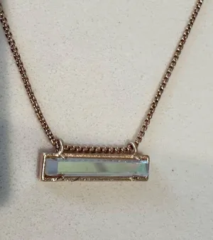 Kendra Scott Leanor Rose Gold Chain Dichroic Glass Rainbow Bar Pendant Necklace thumbnail 6