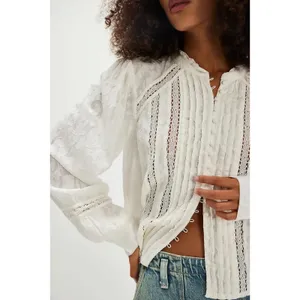 Free People Ethereal Dainty Victorian Cottage Annabelle Blouse Top Ivory Small thumbnail 7