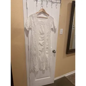ZARA LONG DRESS SQUARE NECK GAUZE EMBROIDERED LACE Dress SZ XS thumbnail 4