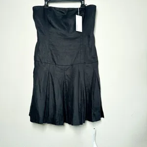 Reformation Isabeli Linen Strapless Mini Dress Black 10 NWT Summer thumbnail 3