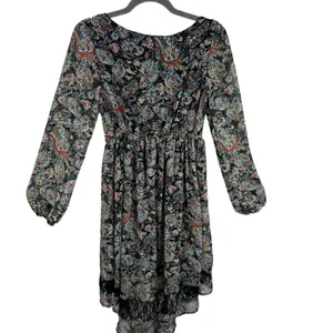 Band‎ of Gypsies Paisley Print Long Sleeve Square Neck Lace Hi Low Dress Size S thumbnail 2