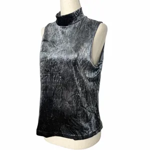 Judy Knapp Vintage Crushed Velvet Mockneck Tank Top Dark Sleeveless thumbnail 4