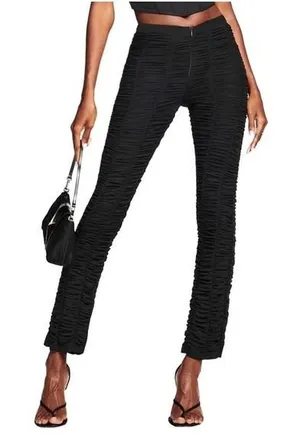 I.AM.GIA Ophelia Sheer‎ Ruched High-Rise Pants Black Mesh Slim Fit Womens Size M thumbnail 1