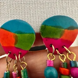 Multi colored dangling clip on earrings thumbnail 9
