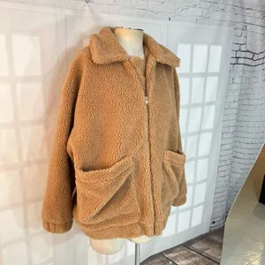 I Am Gia Tan Collared Full Zipper Lined Teddy Jacket Size Small thumbnail 4