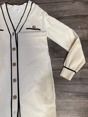 Lovers + Friends XS Cream Black Trim Gold Button Cardigan Sweater Dress thumbnail 5