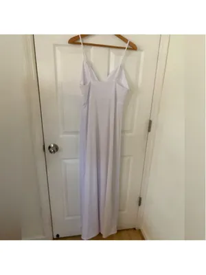 NEW Women's White Spaghetti Strap Plunging Long Dress Slits Wedding Medium thumbnail 2