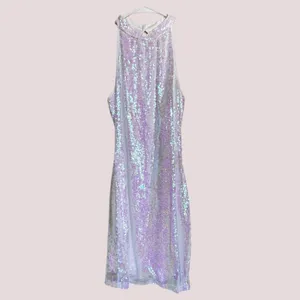 NWOT Iridescent Sequin Halter Dress – Size Small White thumbnail 3