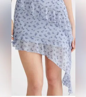 NWT Aeropostale Blue Floral Butterfly Tie Neck Asymmetrical Bodycon Dress thumbnail 4