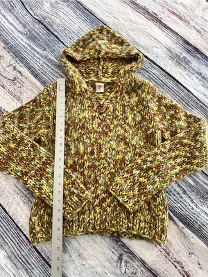 Vintage Y2K Chunky Knit Textured Hooded Sweater in Olive Mix Wool Blend thumbnail 9