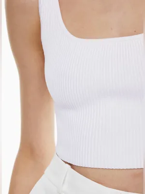 Aritzia Babaton Sculpt Knit Squareneck Cropped Tank - White - XS thumbnail 5