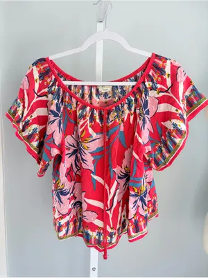 Flying Tomato Pink Floral Off-Shoulder Peasant Top Size M thumbnail 2
