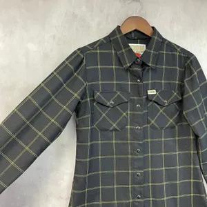 Dixxon Women Flannel Stay Gold Shirt Size M Plaid D Tech Snap Biker Moto‎ Goth thumbnail 4
