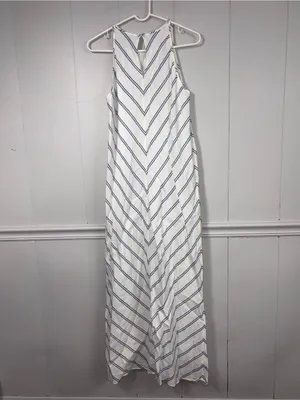 NWOT J. Crew 100% Linen Sleeveless Chevron Maxi Dress 6 Summer Beach Vacation thumbnail 2