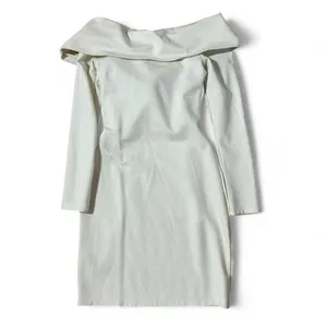 Abercrombie Fitch Off Shoulder Twist‎ Front Long Sleeve Cream Dress Women's thumbnail 2