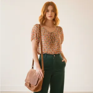 ModCloth Geometric Print Blouse L Retro Boho Teacher Artsy thumbnail 2