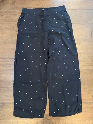 LOFT Black Polka Dot Wide-Leg cropped Pull-On Pants Size Small - C54-023 thumbnail 1