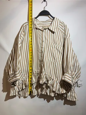 NWT Free People Bailey Navy Stripe Ruffle Hem Cotton Button Up Shirt XL thumbnail 4