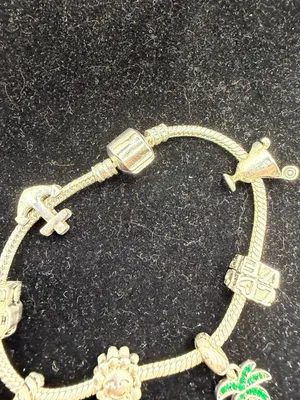 Silver-Tone Charm Bracelet with Beach and Travel Themed Charms thumbnail 3