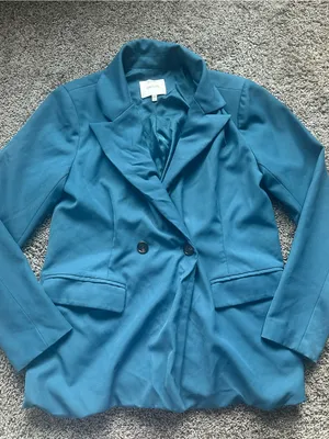 Greylin Teal-Blue Double-Breasted Relaxed Blazer thumbnail 2