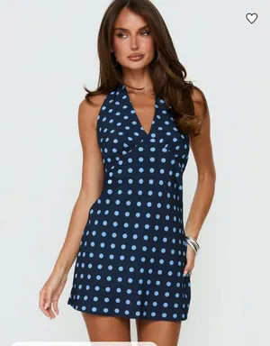 Princess Polly Gwendolin V Neck Mini Dress Blue Polka Dot thumbnail 1