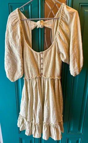 Free People Summer Picnic Mini Dress Smocked Babydoll Puff Sleeve Cottagecore XS thumbnail 2